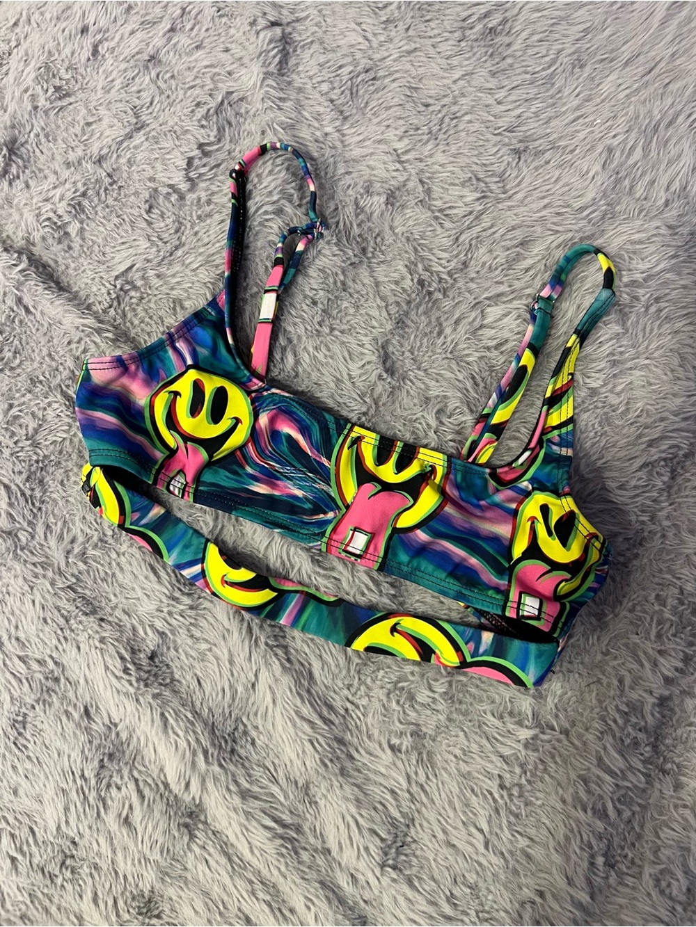 iHeartRaves Trippy Psychedelic Underboob Cutout Bra Tank Top Yellow, Pink, Blue